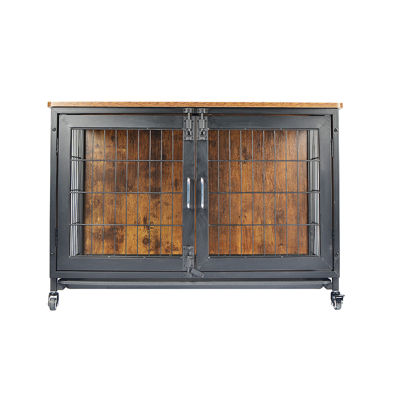 قفص الكلب على طراز الأثاث الخشبي مع عجلات