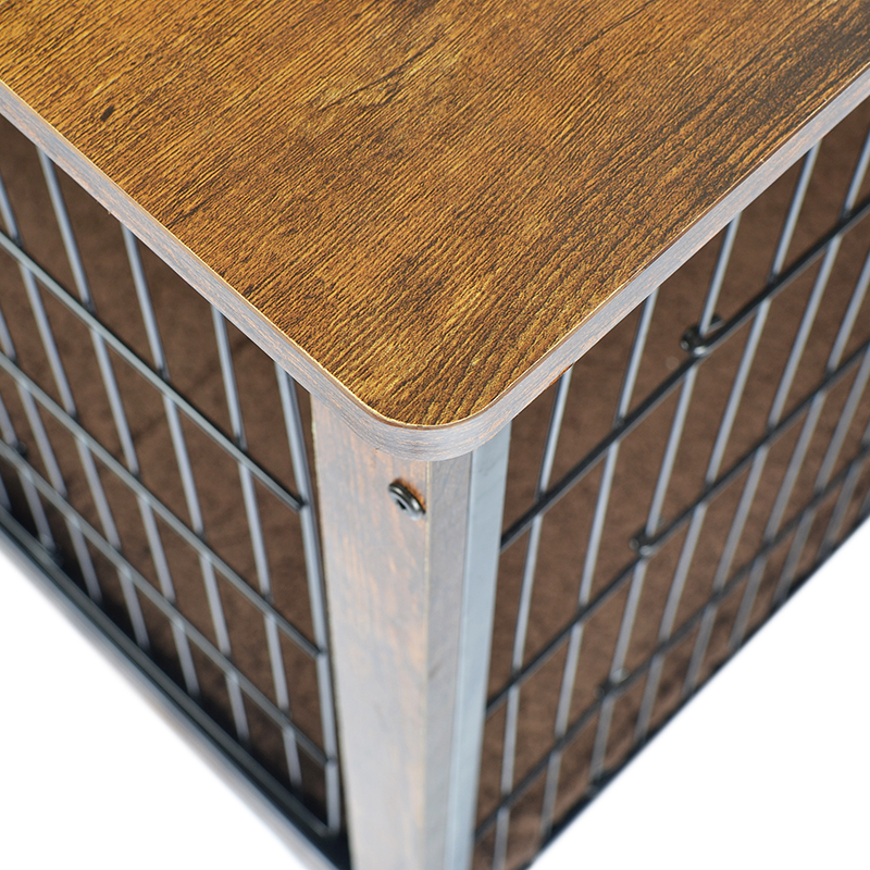 قفص الكلب على طراز الأثاث الخشبي الداخلي مع وسادة وعجلات قفص الكلب على طراز الأثاث الخشبي الداخلي مع وسادة وعجلات