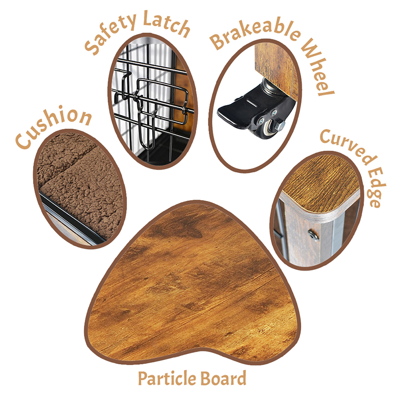 قفص الكلب على طراز الأثاث الخشبي الداخلي مع وسادة وعجلات قفص الكلب على طراز الأثاث الخشبي الداخلي مع وسادة وعجلات