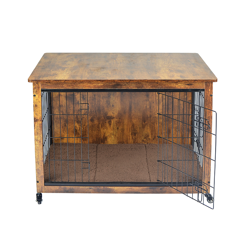 قفص الكلب على طراز الأثاث الخشبي الداخلي مع وسادة وعجلات قفص الكلب على طراز الأثاث الخشبي الداخلي مع وسادة وعجلات