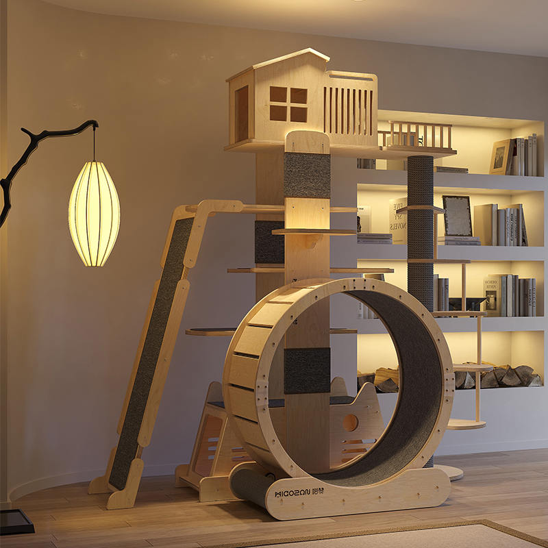 فيلا الخشبية الصلبة متعددة المستويات إطار شجرة القطة تسلق الأشجار فيلا الخشبية الصلبة متعددة المستويات إطار شجرة القطة تسلق الأشجار