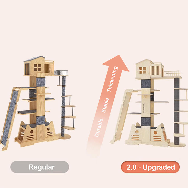 فيلا الخشبية الصلبة متعددة المستويات إطار شجرة القطة تسلق الأشجار فيلا الخشبية الصلبة متعددة المستويات إطار شجرة القطة تسلق الأشجار