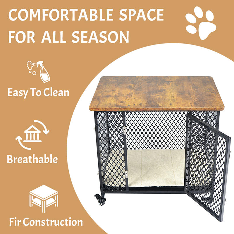 نمط الأثاث قفص كلب خشبي كبير مع عجلات ووسادة نمط الأثاث قفص كلب خشبي كبير مع عجلات ووسادة