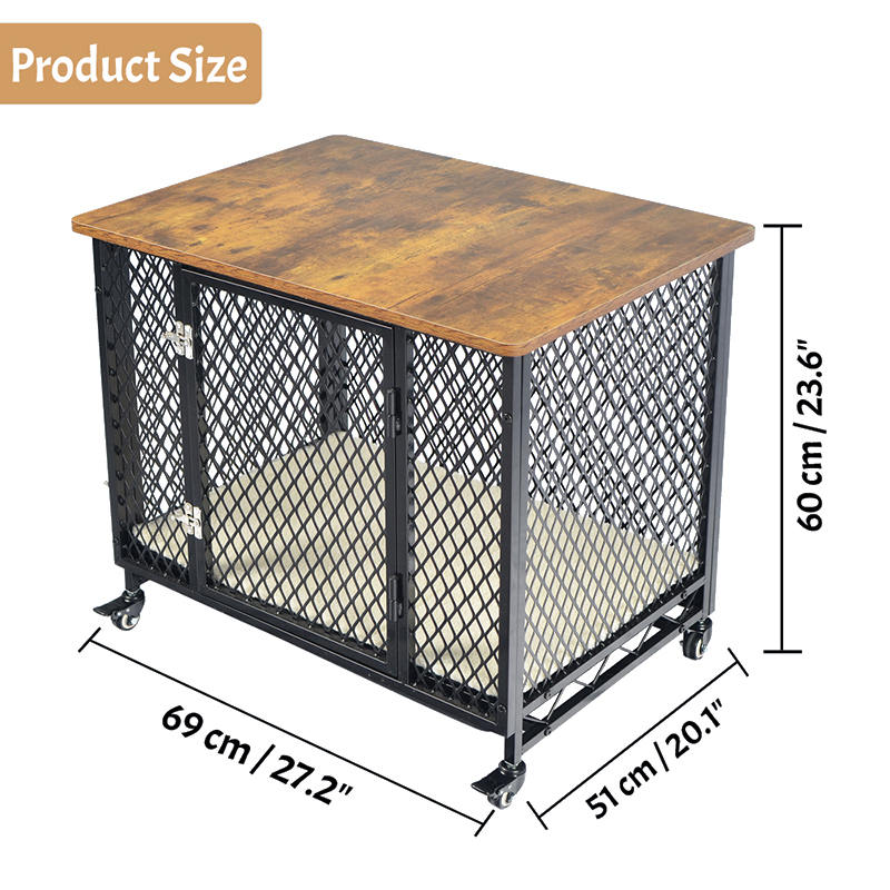 نمط الأثاث قفص كلب خشبي كبير مع عجلات ووسادة نمط الأثاث قفص كلب خشبي كبير مع عجلات ووسادة