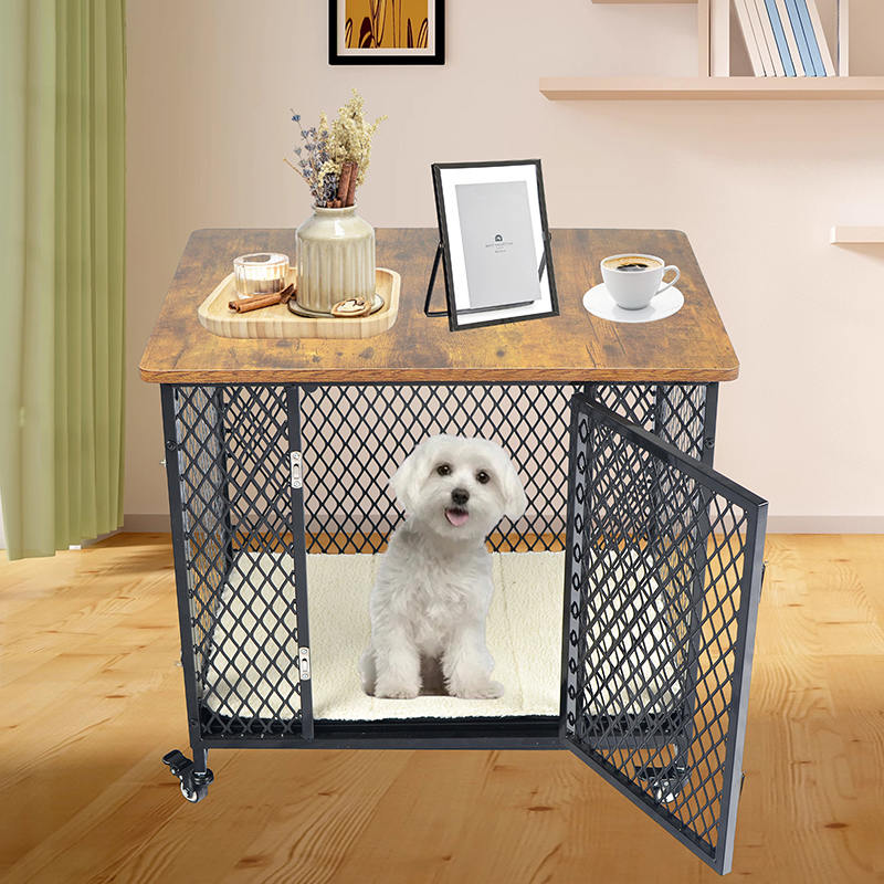نمط الأثاث قفص كلب خشبي كبير مع عجلات ووسادة نمط الأثاث قفص كلب خشبي كبير مع عجلات ووسادة