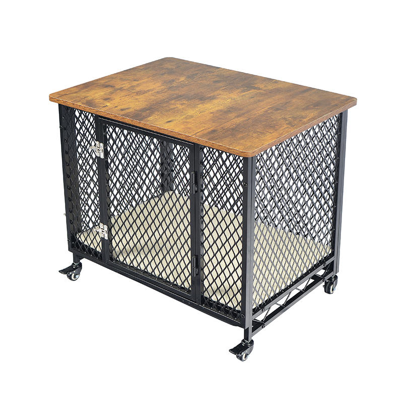 نمط الأثاث قفص كلب خشبي كبير مع عجلات ووسادة نمط الأثاث قفص كلب خشبي كبير مع عجلات ووسادة
