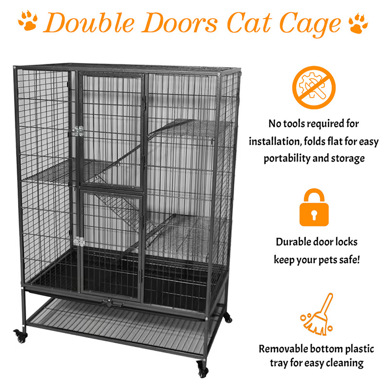 قفص قطة داخلي معدن كبير 2/3/4/4 مستويات مع عجلات قفص قطة داخلي معدن كبير 2/3/4/4 مستويات مع عجلات