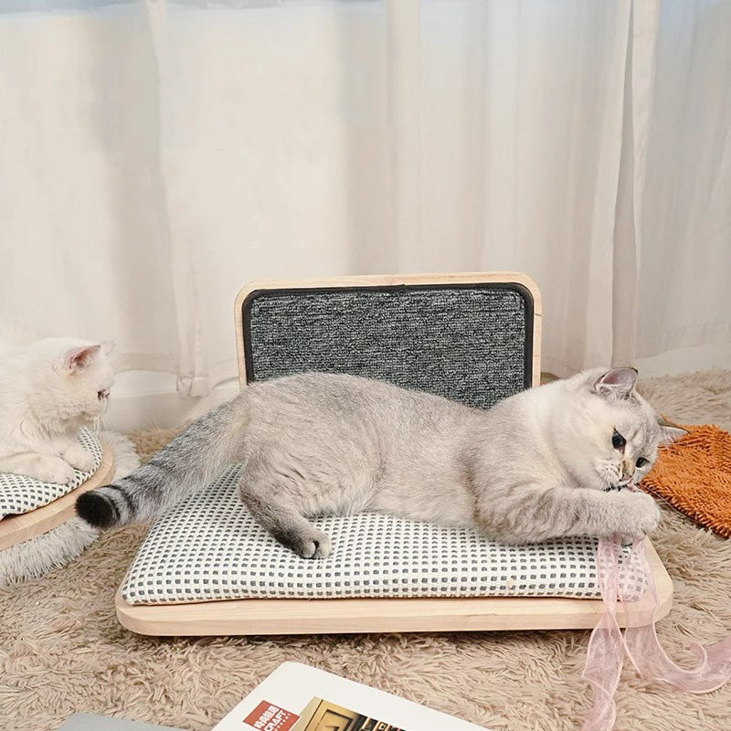 خشب الصلب دافئ سرير القطط مع لوحة الخدش خشب الصلب دافئ سرير القطط مع لوحة الخدش