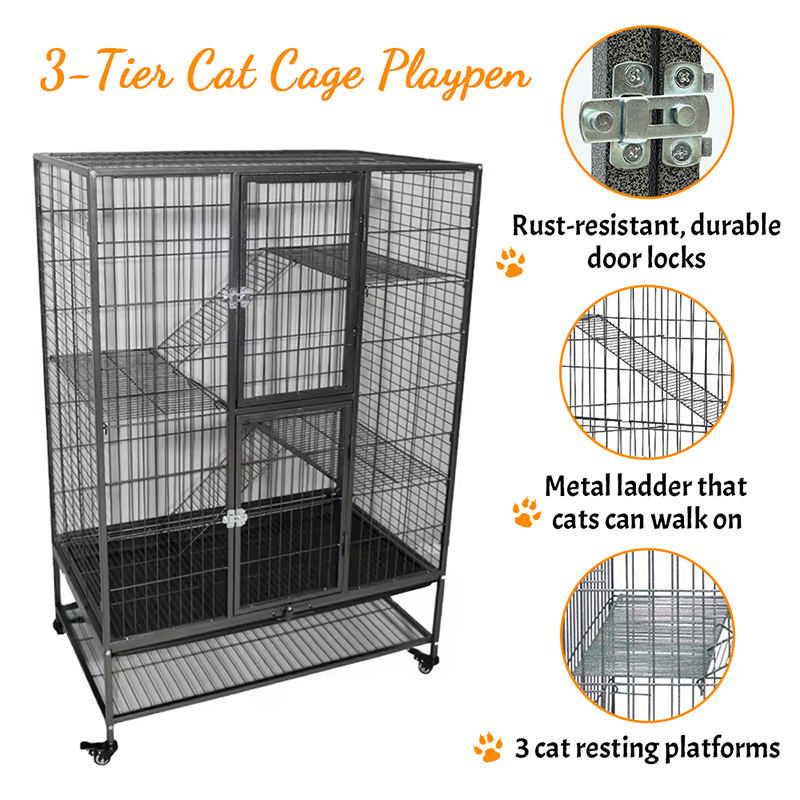 قفص قطة داخلي معدن كبير 2/3/4/4 مستويات مع عجلات قفص قطة داخلي معدن كبير 2/3/4/4 مستويات مع عجلات