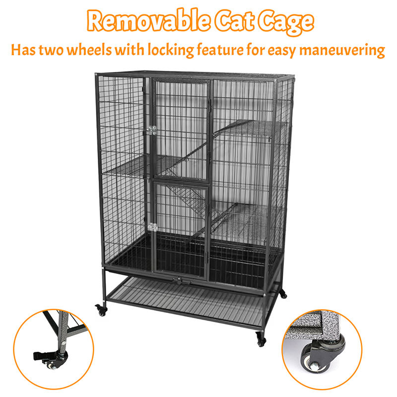 قفص قطة داخلي معدن كبير 2/3/4/4 مستويات مع عجلات قفص قطة داخلي معدن كبير 2/3/4/4 مستويات مع عجلات