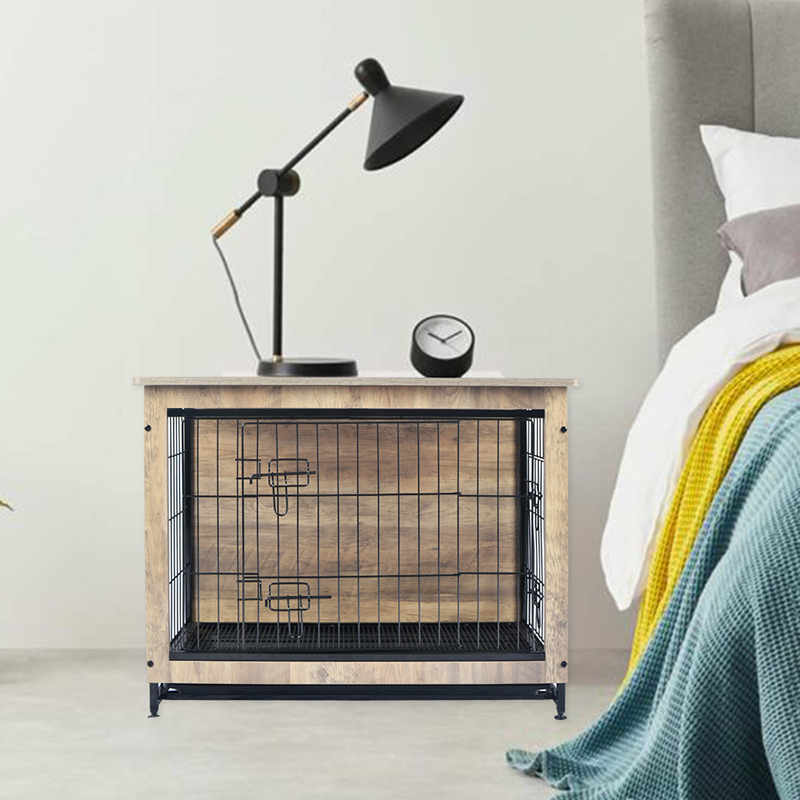 العاج الداخلي الأثاث الخشبي على غرار الكلب المعدني قفص الكلب العاج الداخلي الأثاث الخشبي على غرار الكلب المعدني قفص الكلب