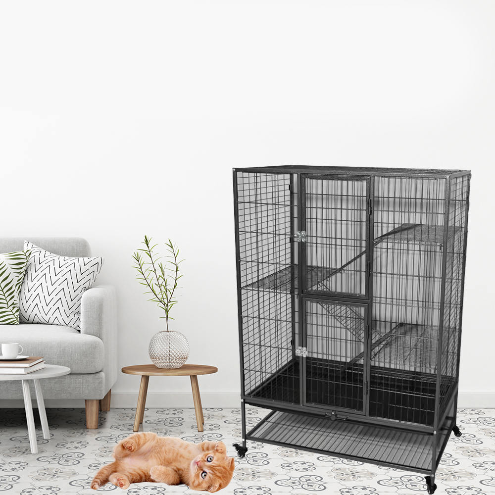 قفص قطة داخلي معدن كبير 2/3/4/4 مستويات مع عجلات قفص قطة داخلي معدن كبير 2/3/4/4 مستويات مع عجلات