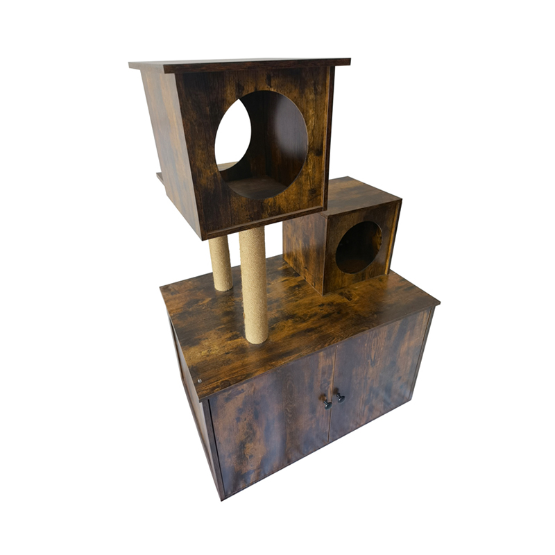 Wooden Cat House Tower Indoor Cat Tree Climbing Framing مع صندوق القمامة
