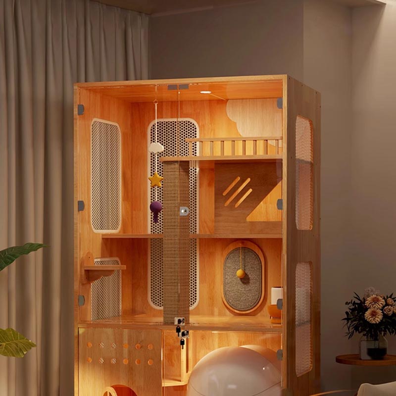 بانوراميك داخلي فيلا قفص القفص الصلبة حاوية منزل القط بانوراميك داخلي فيلا قفص القفص الصلبة حاوية منزل القط