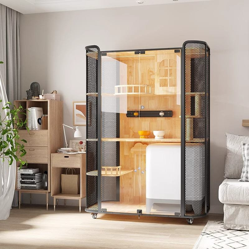 خشب المطاط قط القطة الخشب خزانة فيلا بانورامية قفص خشب المطاط قط القطة الخشب خزانة فيلا بانورامية قفص