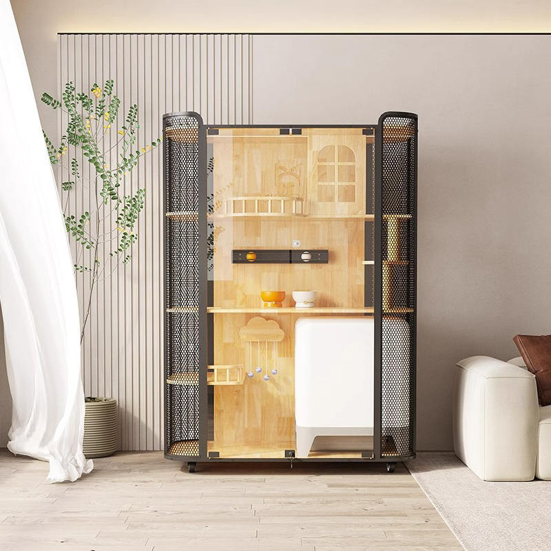 خشب المطاط قط القطة الخشب خزانة فيلا بانورامية قفص خشب المطاط قط القطة الخشب خزانة فيلا بانورامية قفص