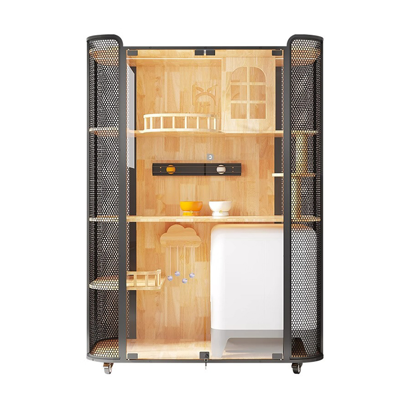 خشب المطاط قط القطة الخشب خزانة فيلا بانورامية قفص